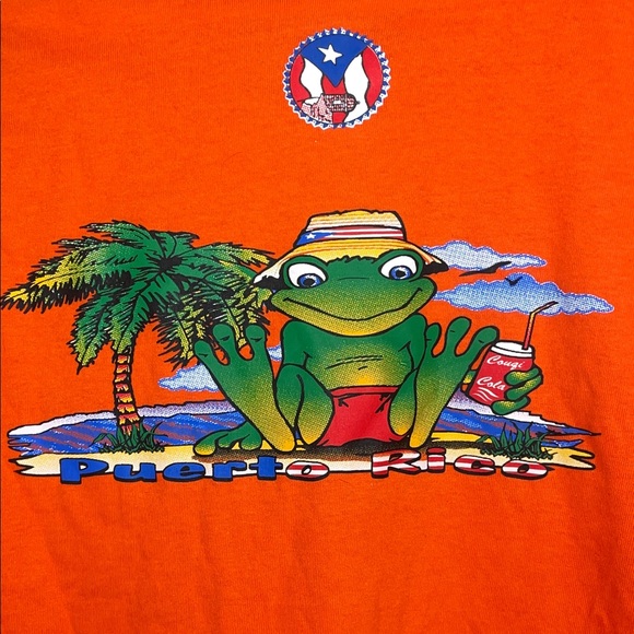 Gildan Orange Short Sleeve Tee with Tropical Frog Graphic - Picture 5 of 6